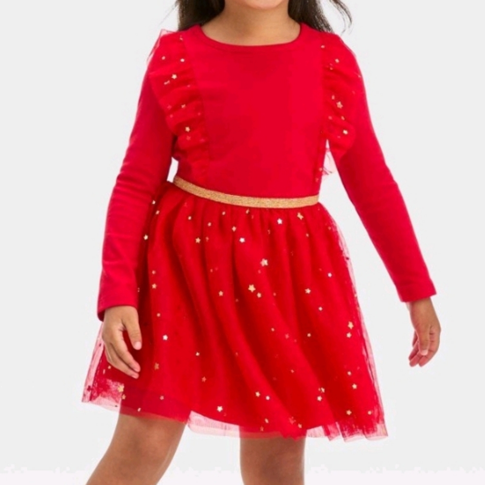 Toddler girl red & gold star dress